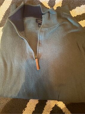 J. Crew Men's Half-Zip Knit Sweater in Olive Green with Navy Collar